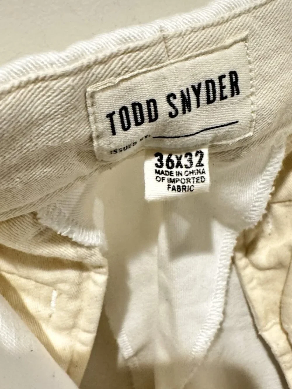 Todd Snyder Japanese Selvedge Chino Pants White 36x32 Button Fly